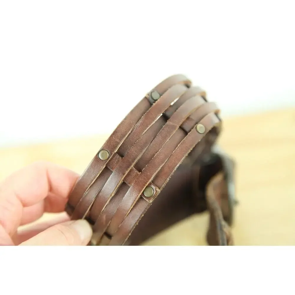 Hollister Brown Leather Belt XS S‎ Wide Woven Chunky Boho Western Y2K Cowgirl